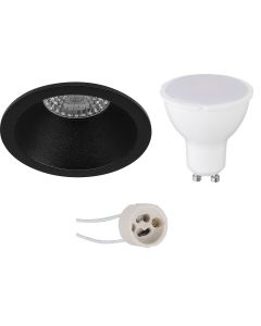 LED Spot Set - Pragmi Pollon Pro - GU10 Fitting - Inbouw Rond - Mat Zwart - 4W - Warm Wit 3000K - Verdiept - Ø82mm