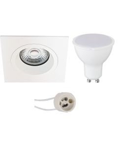 LED Spot Set - Pragmi Rodos Pro - GU10 Fitting - Inbouw Vierkant - Mat Wit - 4W - Warm Wit 3000K - 93mm