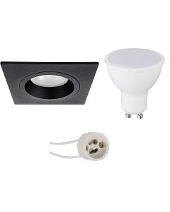 LED Spot Set - Pragmi Rodos Pro - GU10 Fitting - Inbouw Vierkant - Mat Zwart - 4W - Warm Wit 3000K - 93mm