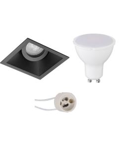 LED Spot Set - Pragmi Zano Pro - GU10 Fitting - Inbouw Vierkant - Mat Zwart - 4W - Warm Wit 3000K - Kantelbaar - 93mm