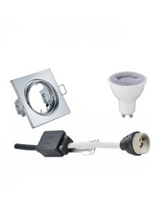 LED Spot Set - Trion - GU10 Fitting - Dimbaar - Inbouw Vierkant - Glans Chroom - 6W - Helder/Koud Wit 6400K - Kantelbaar 80mm