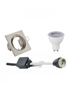 LED Spot Set - Trion - GU10 Fitting - Dimbaar - Inbouw Vierkant - Mat Nikkel - 6W - Helder/Koud Wit 6400K - Kantelbaar 80mm