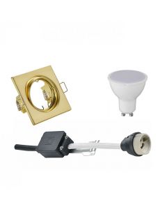 LED Spot Set - Trion - GU10 Fitting - Inbouw Vierkant - Mat Goud - 6W - Helder/Koud Wit 6400K - Kantelbaar 80mm