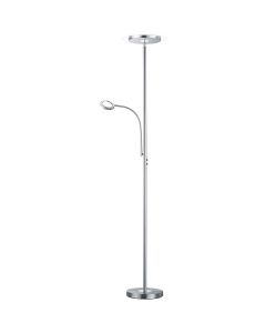 LED Vloerlamp - Trion Aciban - 18W + 4W - Warm Wit 3000K - 2-lichts - Dimbaar - Rond - Mat Nikkel - Aluminium