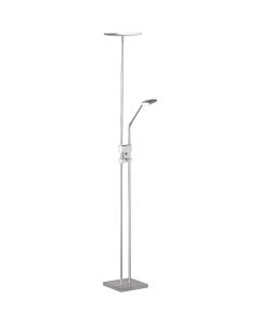 LED Vloerlamp - Trion Lukens - 15W + 3W - Warm Wit 3000K - 2-lichts - Dimbaar - Vierkant - Mat Nikkel - Aluminium