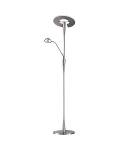 LED Vloerlamp - Trion Qubico - 34W + 5W - Aanpasbare Kleur - 2-lichts - Dimbaar - Rond - Mat Nikkel - Aluminium 4