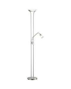 LED Vloerlamp - Trion Santoni - 20W - Warm Wit 3000K - 2-lichts - Dimbaar - Rond - Mat Nikkel - Aluminium