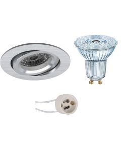 OSRAM - LED Spot Set - Parathom PAR16 927 36D - Pragmi Aerony Pro - GU10 Fitting - Dimbaar - Inbouw Rond - Mat Zilver - 3.7W - Warm Wit 2700K - Kantelbaar - Ø82mm