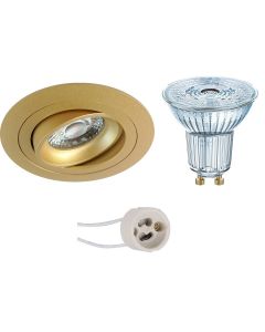 OSRAM - LED Spot Set - Parathom PAR16 927 36D - Pragmi Alpin Pro - GU10 Fitting - Dimbaar - Inbouw Rond - Mat Goud - 3.7W - Warm Wit 2700K - Kantelbaar - Ø92mm