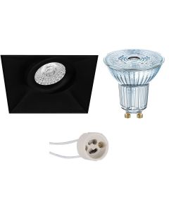 OSRAM - LED Spot Set - Parathom PAR16 927 36D - Pragmi Nivas Pro - GU10 Fitting - Dimbaar - Inbouw Vierkant - Mat Zwart - 3.7W - Warm Wit 2700K - Trimless - Kantelbaar - 150mm