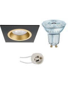 OSRAM - LED Spot Set - Parathom PAR16 927 36D - Pragmi Rodos Pro - GU10 Fitting - Dimbaar - Inbouw Vierkant - Mat Zwart/Goud - 3.7W - Warm Wit 2700K - 93mm