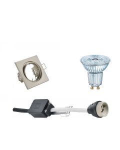 OSRAM - LED Spot Set - Parathom PAR16 927 36D - GU10 Fitting - Dimbaar - Inbouw Vierkant - Mat Nikkel - 3.7W - Warm Wit 2700K - Kantelbaar 80mm