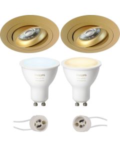 PHILIPS HUE - LED Spot Set GU10 - White Ambiance - Bluetooth - Pragmi Alpin Pro - Inbouw Rond - Mat Goud - Kantelbaar - Ø92mm