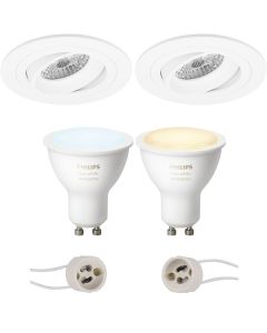 PHILIPS HUE - LED Spot Set GU10 - White Ambiance - Bluetooth - Pragmi Alpin Pro - Inbouw Rond - Mat Wit - Kantelbaar Ø92mm