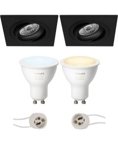 PHILIPS HUE - LED Spot Set GU10 - White Ambiance - Bluetooth - Pragmi Borny Pro - Inbouw Vierkant - Mat Zwart - Kantelbaar - 92mm