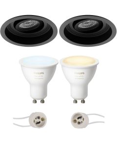 PHILIPS HUE - LED Spot Set GU10 - White Ambiance - Bluetooth - Pragmi Domy Pro - Inbouw Rond - Mat Zwart - Verdiept - Kantelbaar - Ø105mm