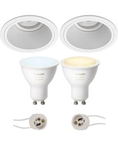 PHILIPS HUE - LED Spot Set GU10 - White Ambiance - Bluetooth - Pragmi Minko Pro - Inbouw Rond - Mat Wit - Verdiept - Ø90mm