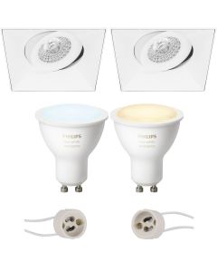 PHILIPS HUE - LED Spot Set GU10 - White Ambiance - Bluetooth - Pragmi Nivas Pro - Inbouw Vierkant - Mat Wit - Trimless - Kantelbaar - 150mm