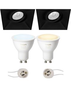 PHILIPS HUE - LED Spot Set GU10 - White Ambiance - Bluetooth - Pragmi Nivas Pro - Inbouw Vierkant - Mat Zwart - Trimless - Kantelbaar - 150mm