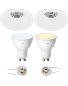 PHILIPS HUE - LED Spot Set GU10 - White Ambiance - Bluetooth - Pragmi Pollon Pro - Inbouw Rond - Mat Wit - Verdiept - Ø82mm