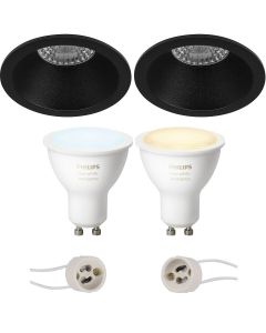 PHILIPS HUE - LED Spot Set GU10 - White Ambiance - Bluetooth - Pragmi Pollon Pro - Inbouw Rond - Mat Zwart - Verdiept - Ø82mm