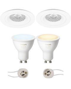 PHILIPS HUE - LED Spot Set GU10 - White Ambiance - Bluetooth - Pragmi Rodos Pro - Inbouw Rond - Mat Wit - Ø93mm