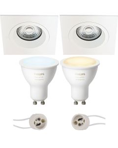 PHILIPS HUE - LED Spot Set GU10 - White Ambiance - Bluetooth - Pragmi Rodos Pro - Inbouw Vierkant - Mat Wit - 93mm