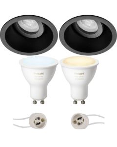 PHILIPS HUE - LED Spot Set GU10 - White Ambiance - Bluetooth - Pragmi Zano Pro - Inbouw Rond - Mat Zwart - Kantelbaar - Ø93mm