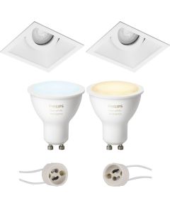 PHILIPS HUE - LED Spot Set GU10 - White Ambiance - Bluetooth - Pragmi Zano Pro - Inbouw Vierkant - Mat Wit - Kantelbaar - 93mm