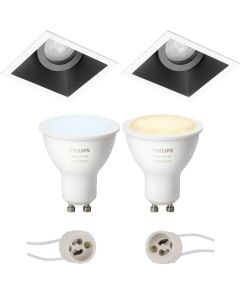 PHILIPS HUE - LED Spot Set GU10 - White Ambiance - Bluetooth - Pragmi Zano Pro - Inbouw Vierkant - Mat Zwart/Wit - Kantelbaar - 93mm