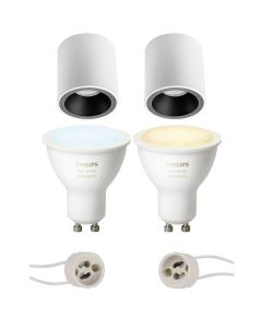 PHILIPS HUE - Opbouwspot Set GU10 - White Ambiance - Bluetooth - Pragmi Cliron Pro - Opbouw Rond - Mat Wit/Zwart - Verdiept - Ø90mm