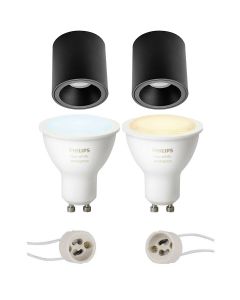 PHILIPS HUE - Opbouwspot Set GU10 - White Ambiance - Bluetooth - Pragmi Cliron Pro - Opbouw Rond - Mat Zwart - Verdiept - Ø90mm