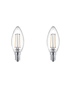 PHILIPS - LED Lamp Filament - Set 2 Stuks - Classic LEDCandle 827 B35 CL - E14 Fitting - 2W - Warm Wit 2700K | Vervangt 25W