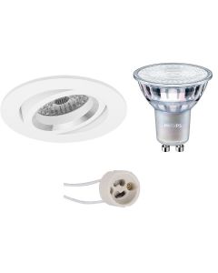 PHILIPS - LED Spot Set - MASTER 927 36D VLE - Pragmi Aerony Pro - GU10 Fitting - DimTone Dimbaar - Inbouw Rond - Mat Wit - 3.7W - Warm Wit 2200K-2700K - Kantelbaar - Ø82mm