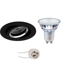 PHILIPS - LED Spot Set - MASTER 927 36D VLE - Pragmi Aerony Pro - GU10 Fitting - DimTone Dimbaar - Inbouw Rond - Mat Zwart - 4.9W - Warm Wit 2200K-2700K - Kantelbaar - Ø82mm