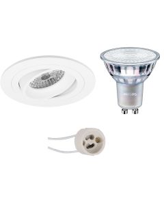 PHILIPS - LED Spot Set - MASTER 927 36D VLE - Pragmi Alpin Pro - GU10 Fitting - DimTone Dimbaar - Inbouw Rond - Mat Wit - 3.7W - Warm Wit 2200K-2700K - Kantelbaar Ø92mm