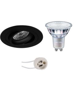 PHILIPS - LED Spot Set - MASTER 927 36D VLE - Pragmi Alpin Pro - GU10 Fitting - DimTone Dimbaar - Inbouw Rond - Mat Zwart - 3.7W - Warm Wit 2200K-2700K - Kantelbaar Ø92mm