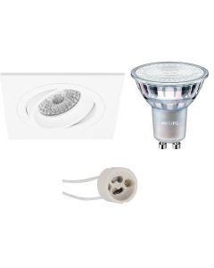 PHILIPS - LED Spot Set - MASTER 927 36D VLE - Pragmi Borny Pro - GU10 Fitting - DimTone Dimbaar - Inbouw Vierkant - Mat Wit - 3.7W - Warm Wit 2200K-2700K - Kantelbaar - 92mm