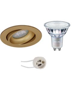 PHILIPS - LED Spot Set - MASTER 927 36D VLE - Pragmi Delton Pro - GU10 Fitting - DimTone Dimbaar - Inbouw Rond - Mat Goud - 3.7W - Warm Wit 2200K-2700K - Kantelbaar - Ø82mm