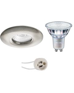 PHILIPS - LED Spot Set - MASTER 927 36D VLE - Pragmi Luno Pro - Waterdicht IP65 - GU10 Fitting - DimTone Dimbaar - Inbouw Rond - Mat Nikkel - 3.7W - Warm Wit 2200K-2700K - Ø82mm