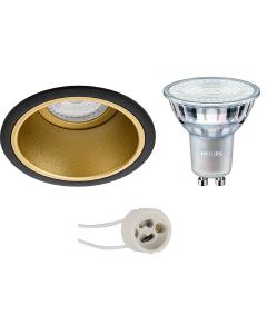 PHILIPS - LED Spot Set - MASTER 927 36D VLE - Pragmi Minko Pro - GU10 Fitting - DimTone Dimbaar - Inbouw Rond - Mat Zwart/Goud - 3.7W - Warm Wit 2200K-2700K - Verdiept - Ø90mm