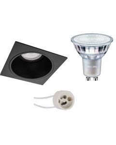 PHILIPS - LED Spot Set - MASTER 927 36D VLE - Pragmi Minko Pro - GU10 Fitting - DimTone Dimbaar - Inbouw Vierkant - Mat Zwart - 3.7W - Warm Wit 2200K-2700K - Verdiept - 90mm