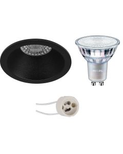 PHILIPS - LED Spot Set - MASTER 927 36D VLE - Pragmi Pollon Pro - GU10 Fitting - DimTone Dimbaar - Inbouw Rond - Mat Zwart - 3.7W - Warm Wit 2200K-2700K - Verdiept - Ø82mm