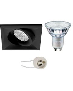 PHILIPS - LED Spot Set - MASTER 927 36D VLE - Pragmi Qiundo Pro - GU10 Fitting - DimTone Dimbaar - Inbouw Vierkant - Mat Zwart - 3.7W - Warm Wit 2200K-2700K - Kantelbaar - 80mm