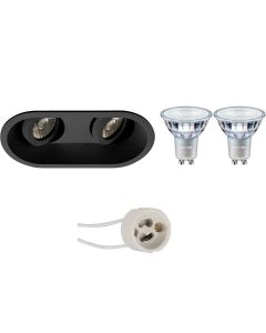 PHILIPS - LED Spot Set - MASTER 927 36D VLE - Pragmi Zano Pro - GU10 Fitting - DimTone Dimbaar - Inbouw Ovaal Dubbel - Mat Zwart - 3.7W - Warm Wit 2200K-2700K - Kantelbaar - 185x93mm