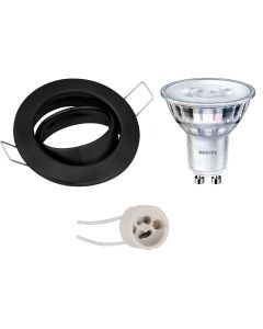 PHILIPS - LED Spot Set - SceneSwitch 827 36D - GU10 Fitting - Dimbaar - Inbouw Rond - Mat Zwart - 1.5W-5W - Warm Wit 2200K-2700K - Kantelbaar Ø82mm