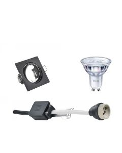 PHILIPS - LED Spot Set - SceneSwitch 827 36D - GU10 Fitting - Dimbaar - Inbouw Vierkant - Mat Zwart - 1.5W-5W - Warm Wit 2200K-2700K - Kantelbaar 80mm