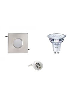 PHILIPS - LED Spot Set - SceneSwitch 827 36D - GU10 Fitting - Waterdicht IP65 - Dimbaar - Inbouw Vierkant - Mat Chroom - 1.5W-5W - Warm Wit 2200K-2700K - 82mm