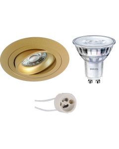 PHILIPS - LED Spot Set - SceneSwitch 827 36D - Pragmi Alpin Pro - GU10 Fitting - Dimbaar - Inbouw Rond - Mat Goud - 1.5W-5W - Warm Wit 2200K-2700K - Kantelbaar - Ø92mm