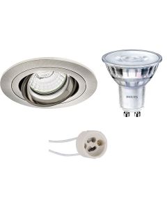 PHILIPS - LED Spot Set - SceneSwitch 827 36D - Pragmi Alpin Pro - GU10 Sockel - Dimmbar - Einbau Rund - Matt Nickel - 1.5W-5W - Warmweiß 2200K-2700K - Kippbar - Ø92mm